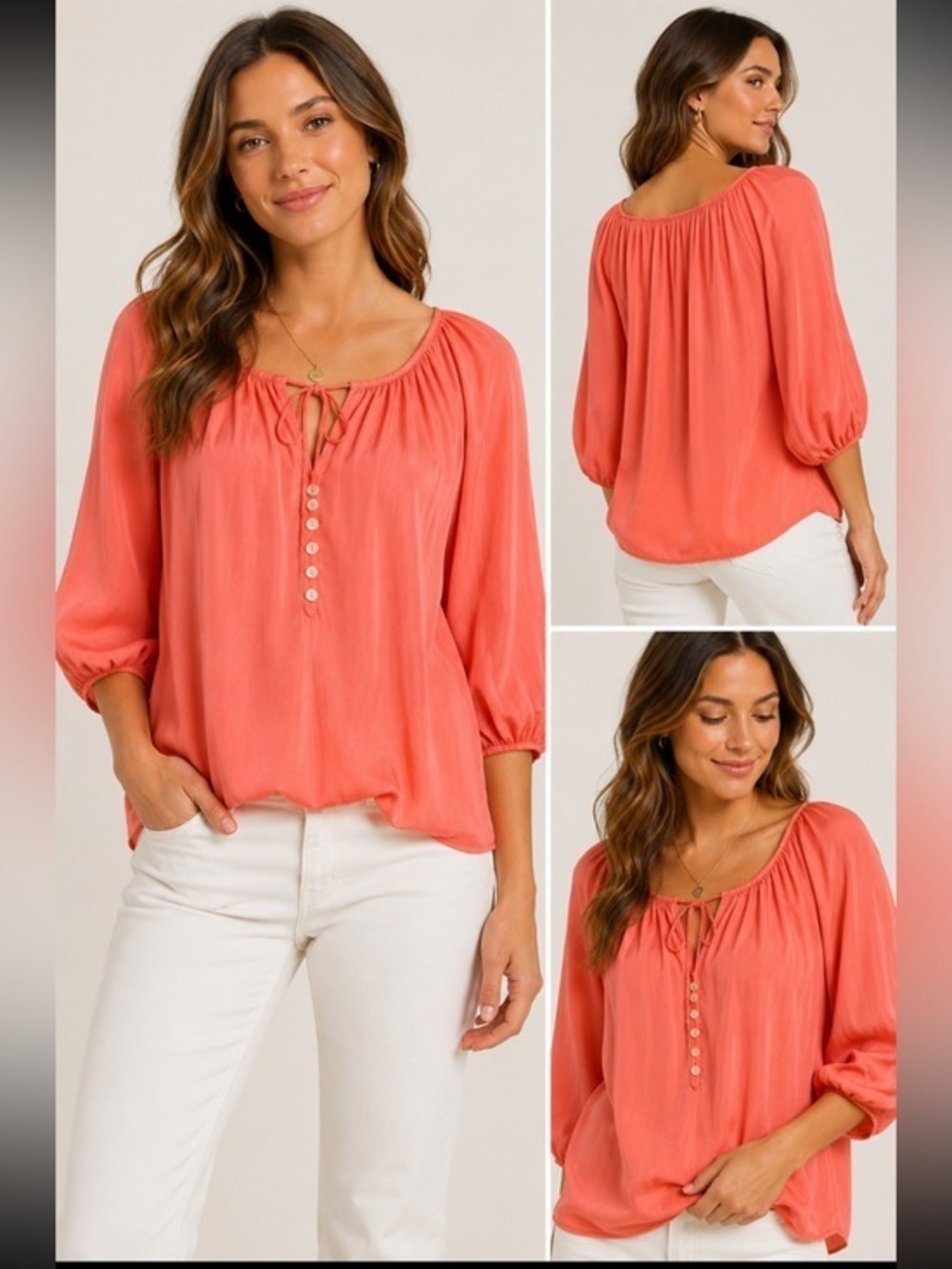 Anthropologie Hutch Silk Peasant Blouse Coral Pink Size 6